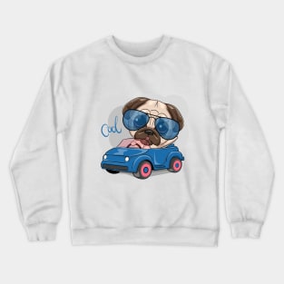 cool pug dog riding a car Crewneck Sweatshirt